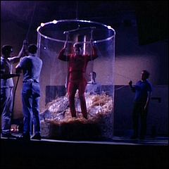 Gary Conway being lowered into jar